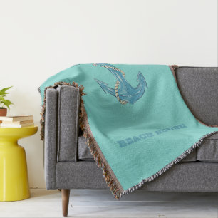 Nautical Beach House,Anchor,Rope,Mint Green   Throw Blanket