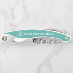 Nautical Beach House Family Name Anchor Corkscrew