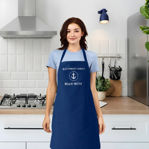 Nautical Beach House Family Name Anchor Navy Blue Apron