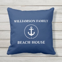 Nautical Beach House Family Name Anchor Navy Blue