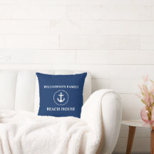 Nautical Beach House Family Name Anchor Navy Blue