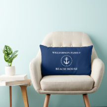 Nautical Beach House Family Name Anchor Navy Blue