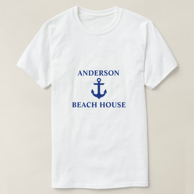 Nautical Beach House Family Name Anchor T-Shirt (Design Front)
