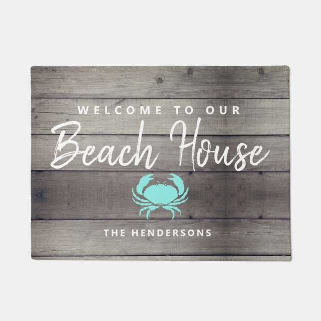 Nautical Beach House Rustic Crab Personalised Doormat (Front)