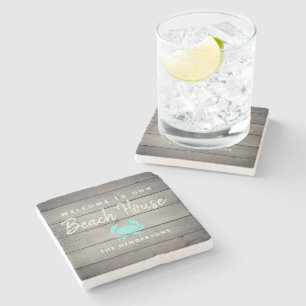 Nautical Beach House Rustic Crab Personalised Stone Coaster
