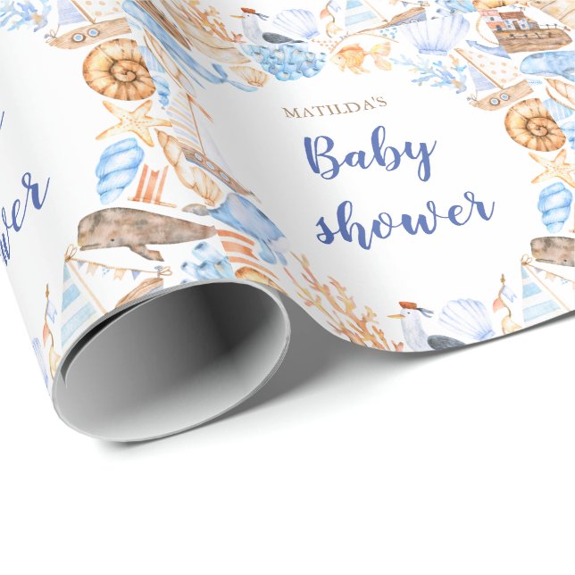 nautical beach illustrations baby shower wrapping paper (Roll Corner)