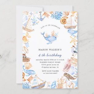 nautical beach kids birthday invitation