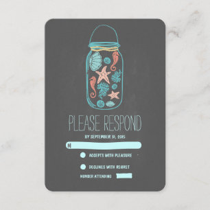 nautical beach mason jar wedding RSVP cards