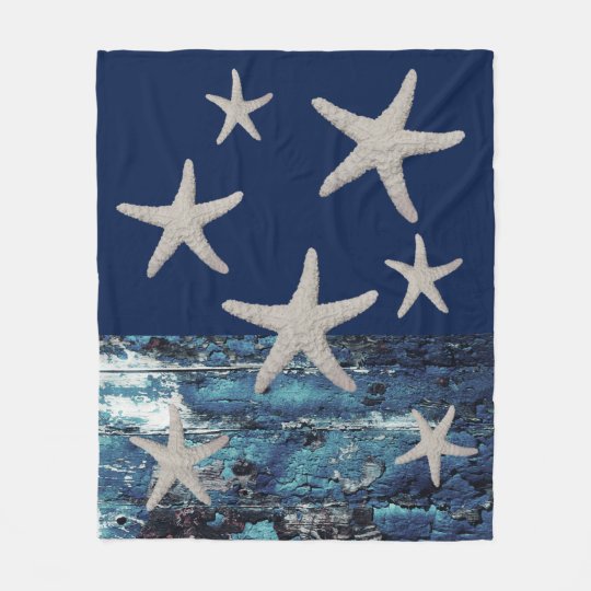 Nautical Beach Navy Blue White Starfish Fleece Blanket | Zazzle.co.uk