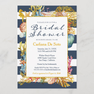 Nautical Beach, Navy Gold Glitter - Bridal Shower Invitation