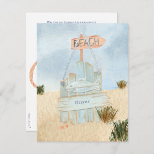 Nautical Beach Ocean Lifebuoy Birth Announcement