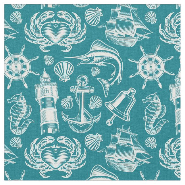 Nautical Beach Ocean Sea Pattern Fabric (Close Up)