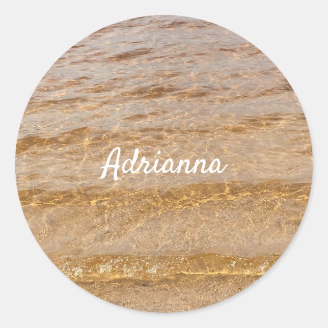 Nautical Beach Ocean Water Waves Name Gift  Classic Round Sticker (Front)