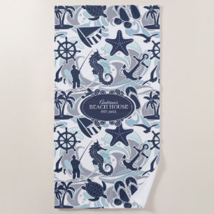 Nautical Beach Pattern Navy ID839 Beach Towel