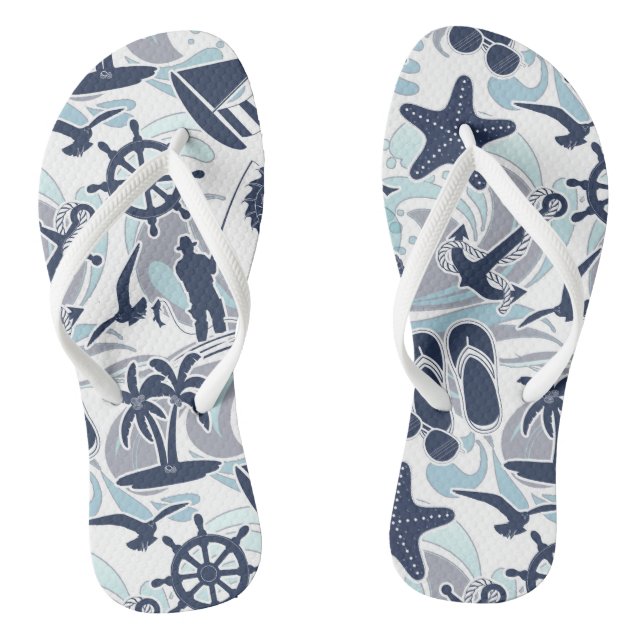 Nautical Beach Pattern Navy ID839 Flip Flops (Footbed)