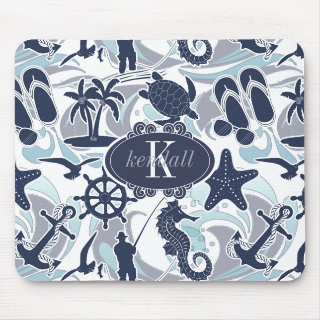 Nautical Beach Pattern Navy ID839 Mouse Mat (Front)