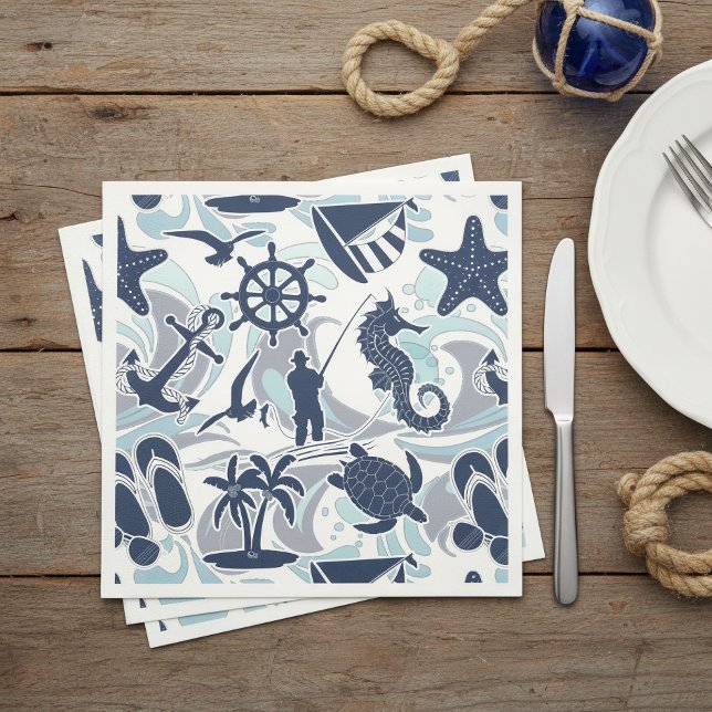 Nautical Beach Pattern Navy ID839 Napkin (Creator Uploaded)
