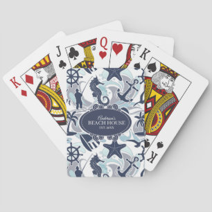 Nautical Beach Pattern Navy ID839 Playing Cards
