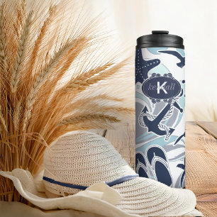 Nautical Beach Pattern Navy ID839 Thermal Tumbler