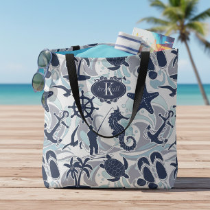 Nautical Beach Pattern Navy ID839 Tote Bag
