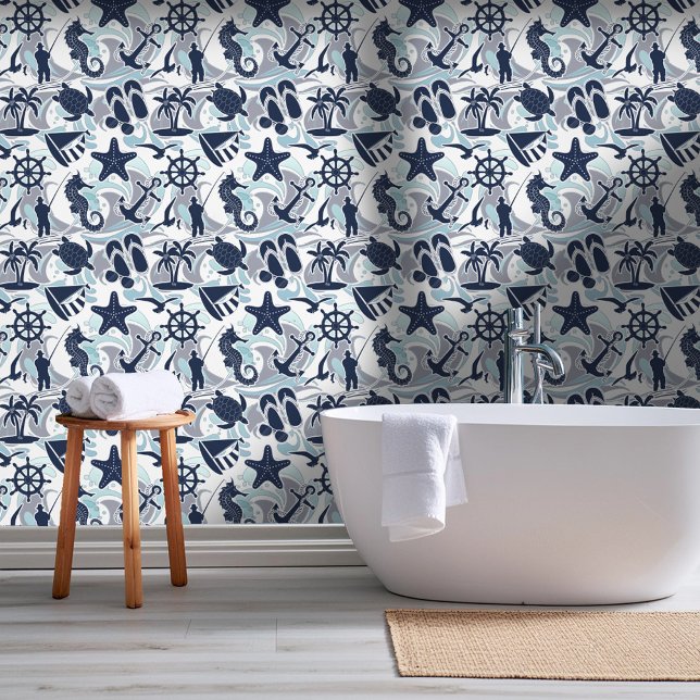 Nautical Beach Pattern Navy ID839 Wallpaper (Creator Uploaded)