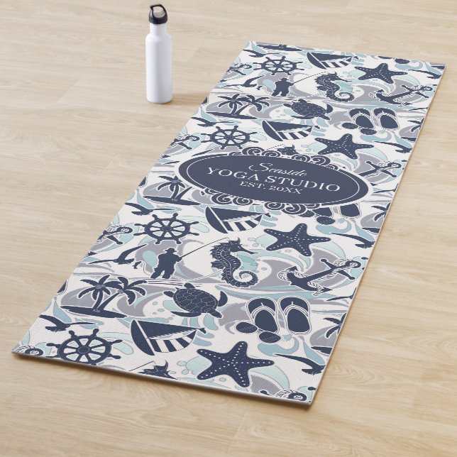 Nautical Beach Pattern Navy ID839 Yoga Mat (In Situ)