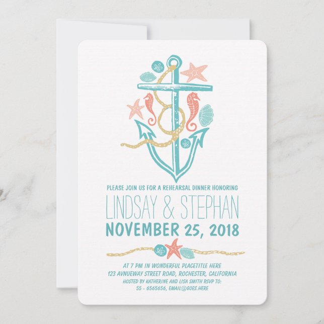 Nautical beach rehearsal dinner invitations (Front)