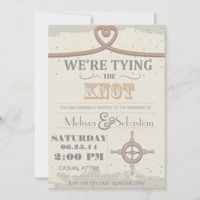 Nautical Beach Sand Heart Knot  Wedding Invite (Front)