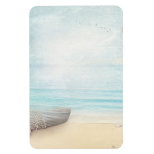Nautical Beach Scene with Rowboat & Fishing Net Magnet