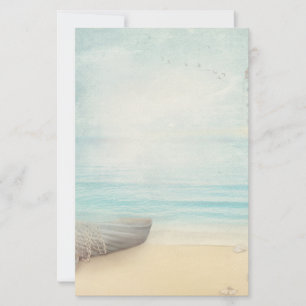 Nautical Beach Scene with Rowboat & Fishing Net Stationery