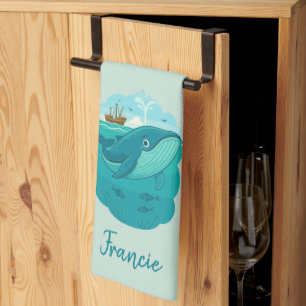 Nautical Beach Sea Whale Tea Towel