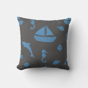 Nautical Beach Seahorse and Shells Cushion