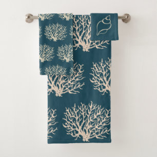 Nautical Beach Shell Coral Bathroom Towel Set