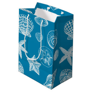Nautical Beach Shells Aqua White Medium Gift Bag