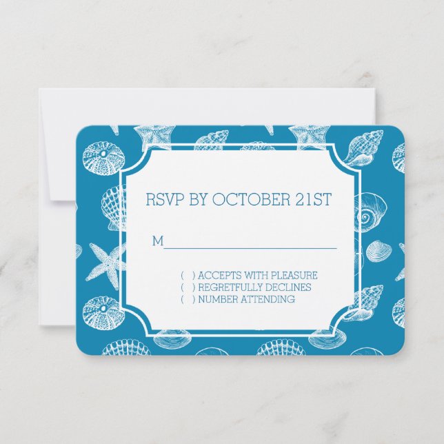Nautical Beach Shells Aqua White RSVP Invitation (Front)