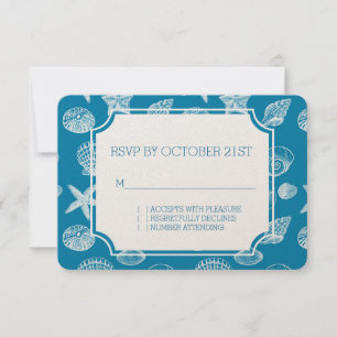 Nautical Beach Shells Aqua White RSVP Invitation