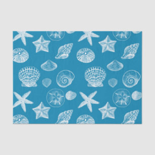 Nautical Beach Shells Aqua White Tissue Paper