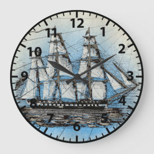 Nautical Beach Ship Sailboat Naval Large Clock