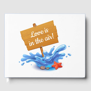Nautical Beach Sign Ocean Waves Navy Blue Wedding Guest Book