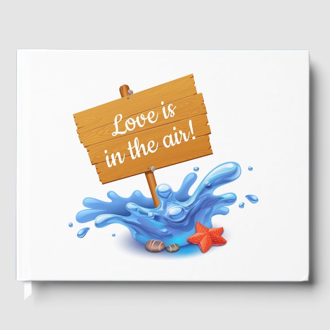 Nautical Beach Sign Ocean Waves Navy Blue Wedding Guest Book (Front)