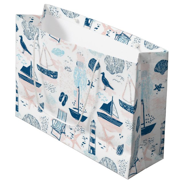 Nautical Beach Summer Blue Pink Coastal (1) Large Gift Bag (Front Angled)