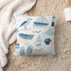 Nautical Beach Summer Blue Pink Coastal (2) Cushion