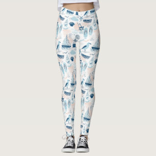 Nautical Beach Summer Blue Pink Coastal (2) Leggings