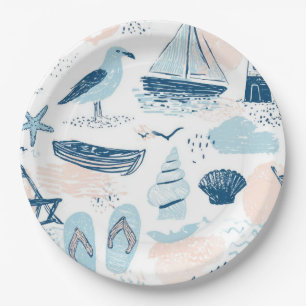 Nautical Beach Summer Blue Pink Coastal (2) Paper Plate