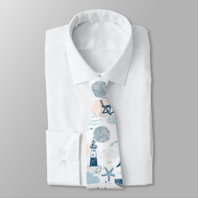 Nautical Beach Summer Blue Pink Coastal (2) Tie (Tied)