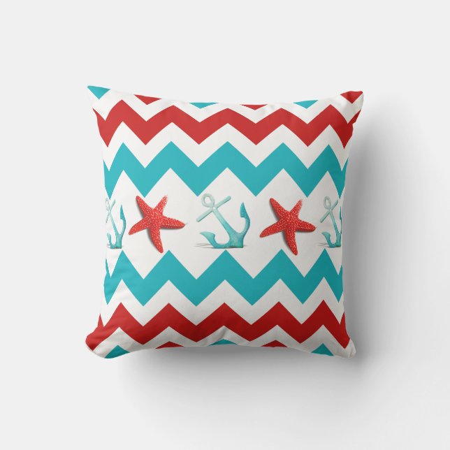 Nautical Beach Summer Chevron Outdoor Throw Pillow (Front)