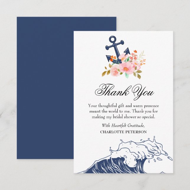 Nautical Beach Theme Bridal Shower  Thank You Card (Front/Back)