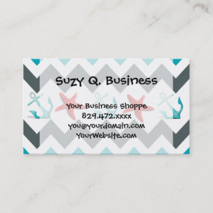 Nautical Beach Theme Chevron Anchors Starfish Business Card