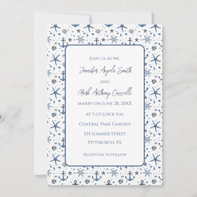 Nautical Beach Theme Wedding Invitation Anchors  (Front)