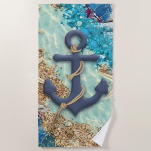 Nautical Beach Towel with Blue Anchor 